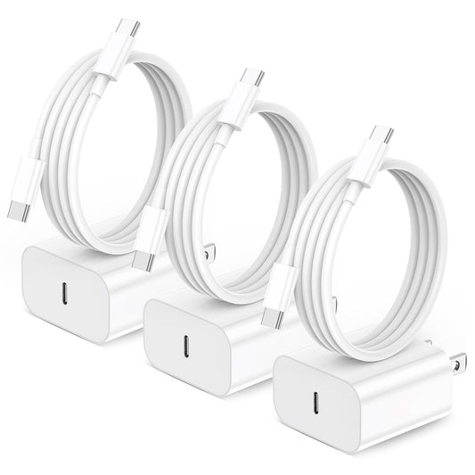 iPhone 17 16 15 Charger,3 Pack 20W USB-C Fast Wall Charger with 6ft USB C to USB C Cable for iPhone 17/16/16 Pro Max/16 Plus/15/15 Pro Max/15 Plus/iPad Air/iPad and More