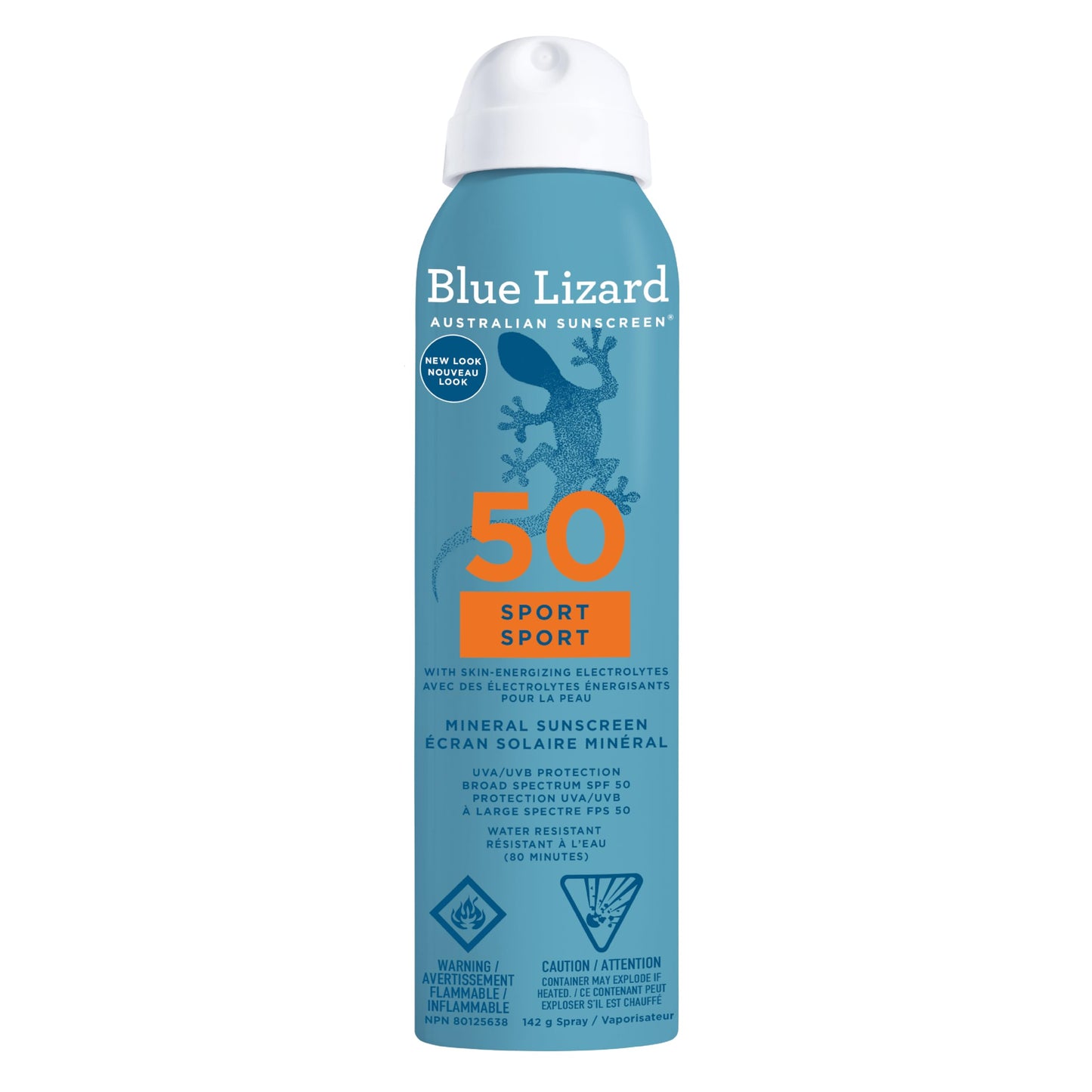 Blue Lizard Sport Mineral SPF 50 Spray, Broad-Spectrum UVA/UVB Protection, Water-Resistant, Zinc Oxide Formula, Vegan, 142 g