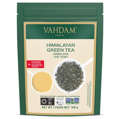 VAHDAM, Himalayan Green Tea Leaves (100g | 50+ Cups) Non GMO, Gluten Free | High Elevation Grown Green Tea Leaves From Himalayas | Pure Unblended Single Origin Green Loose Leaf Tea | Vacuum Sealed VAHDAM