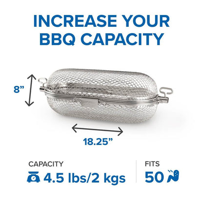 Napoleon Rotisserie Grill Basket Accessory in Stainless Steel - 64000 - Fits All Standard Spit Rods, Best for Even Cooking of Wings, Fries and Roasted Veggies Napoleon