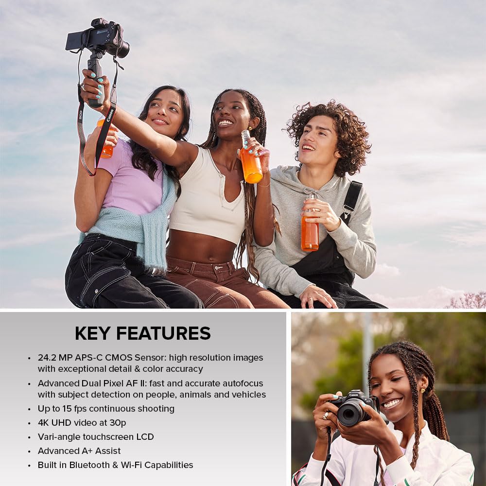 Canon EOS R50 Mirrorless Camera with RF-S18-45mm F4.5-6.3 is STM Lens Kit, 24.2MP APS-C CMOS Sensor, 4K Video, Hybrid Photo & Video Camera for Vlogging and Content Creators, RF Mount, Black