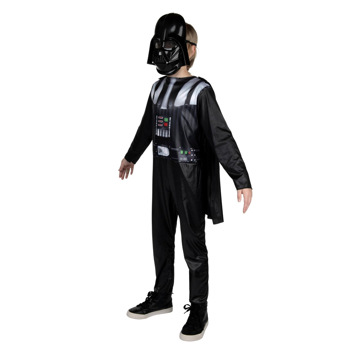 Déguisement officiel Star Wars Dark Vador pour enfant - Combinaison imprimée avec cape et masque en plastique (M) noir