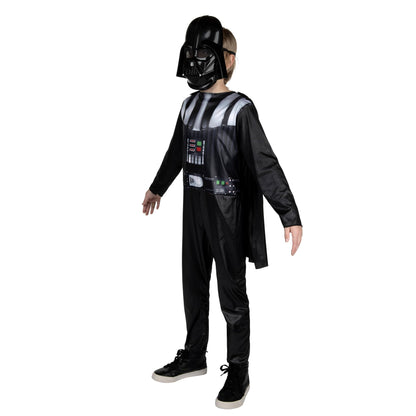Déguisement officiel Star Wars Dark Vador pour enfant - Combinaison imprimée avec cape et masque en plastique (M) noir