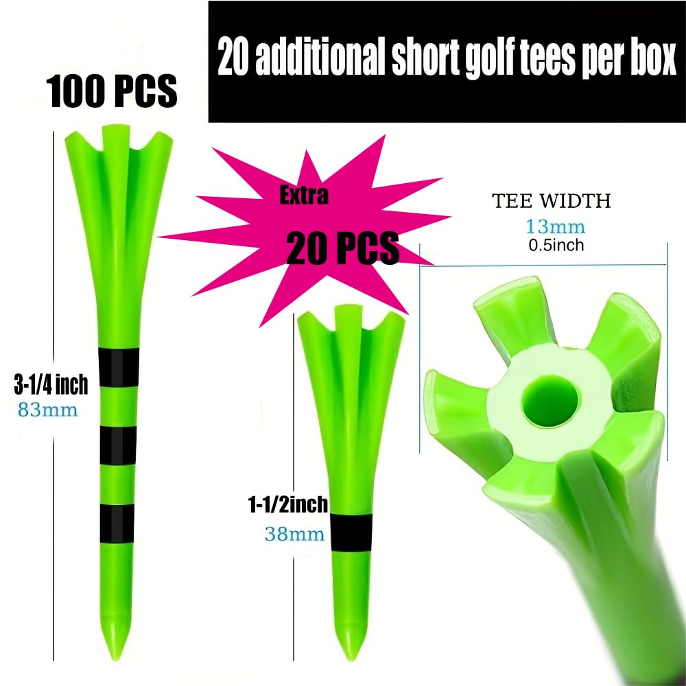 SWINGTEK 120 Pack Plastic Golf Tees,Contain 100 pcs 3-1/4 Inch Unbreakable Long Tees and 20 Short Tees,Mixed Color,Frictional Resistance Reduction - Available at All In One Marketplace Canada