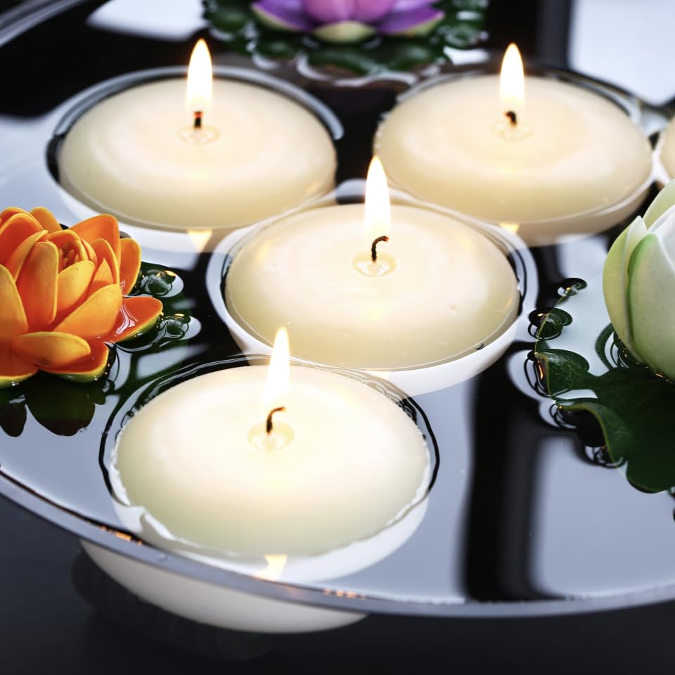 qinxiang 24 Pack Floating Candles, 3” Ivory Unscented Dripless Wax Burning Candles, for Cylinder Vases, Weddings, Party and Holiday 🍁 All In One Marketplace Canada