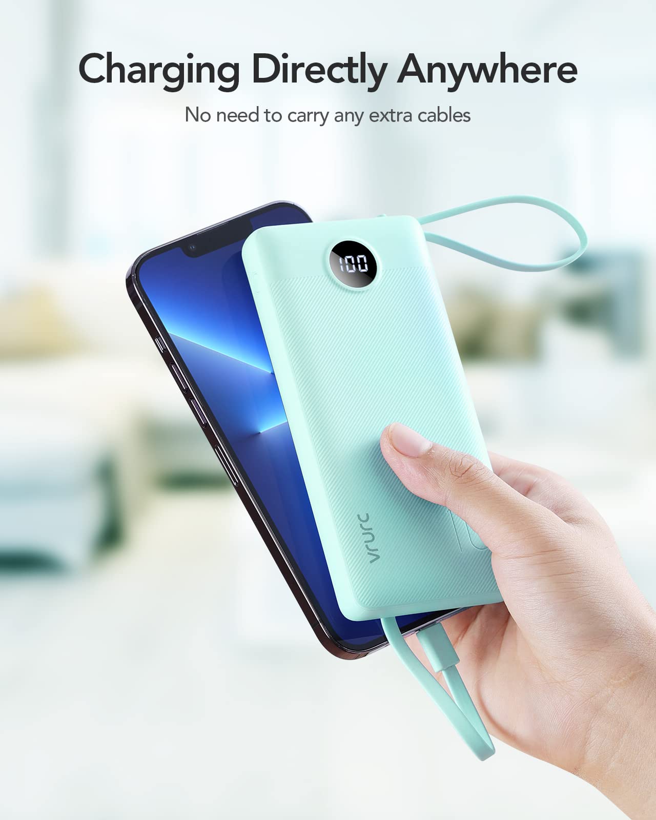 VRURC Portable Charger with Built-in Cables, 10000mAh Power Bank