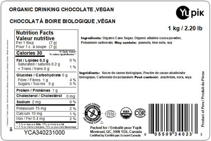 Yupik Organic Hot Chocolate Mix – 1 kg Vegan, Gluten-Free & Dairy-Free Cocoa Powder