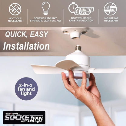Socket Fan Light AS SEEN ON TV – Ceiling Fan with Lights and Remote, Ceiling Fan with Lights for Bedroom, Ventilateur Plafond, Screws into Light Socket, Ceiling Fans with 3 Light/Fan Modes