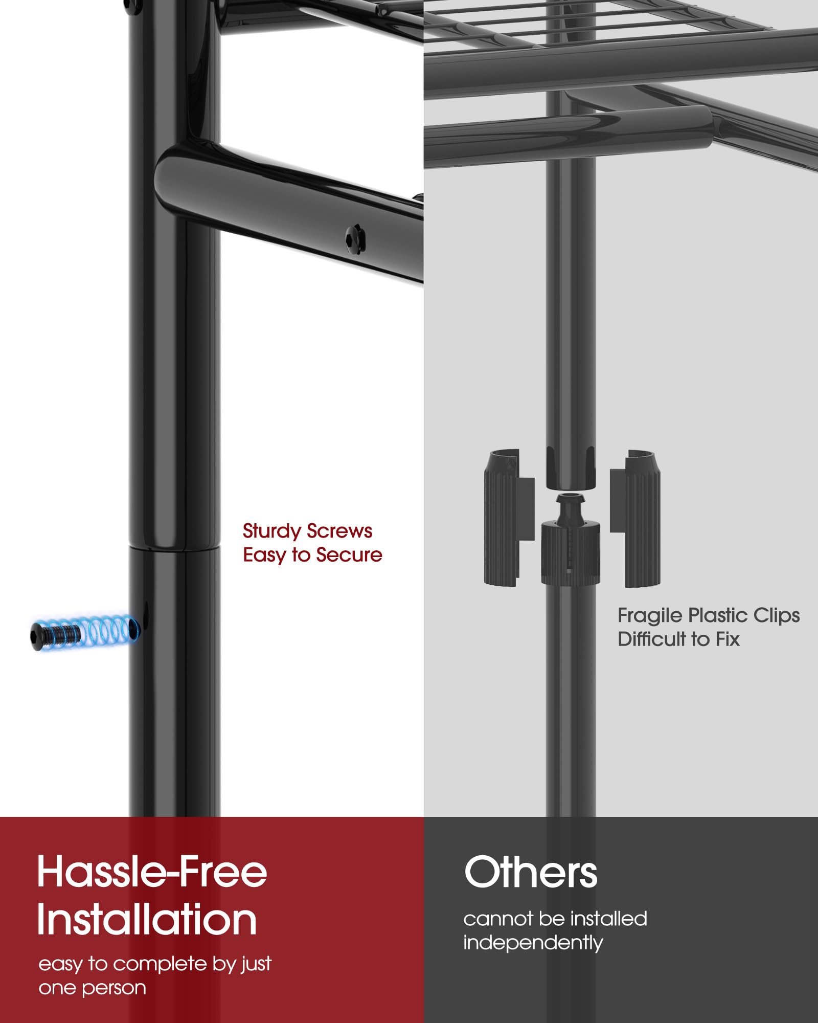 Sakugi Clothing Rack - Coat Rack with Shelves & Wheels, Multi-Functional Clothes Rack with Hooks, Sturdy Metal Garment Shelf for Bedroom, Laundry, Balcony, 84W × 31D × 202H cm, Black - Available at All In One Marketplace Canada