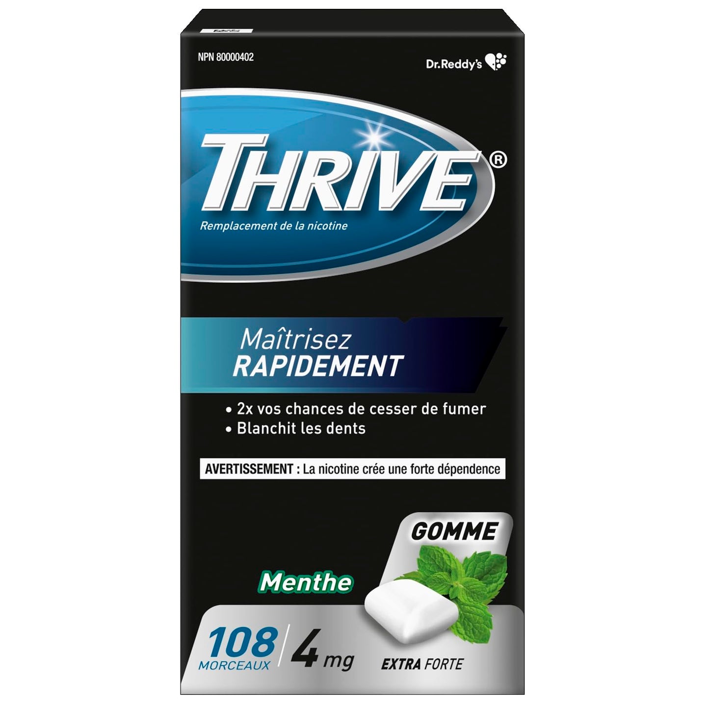 Thrive Nicotine Replacement Gum, 4mg Extra Strength, Mint, 108 Count Thrive