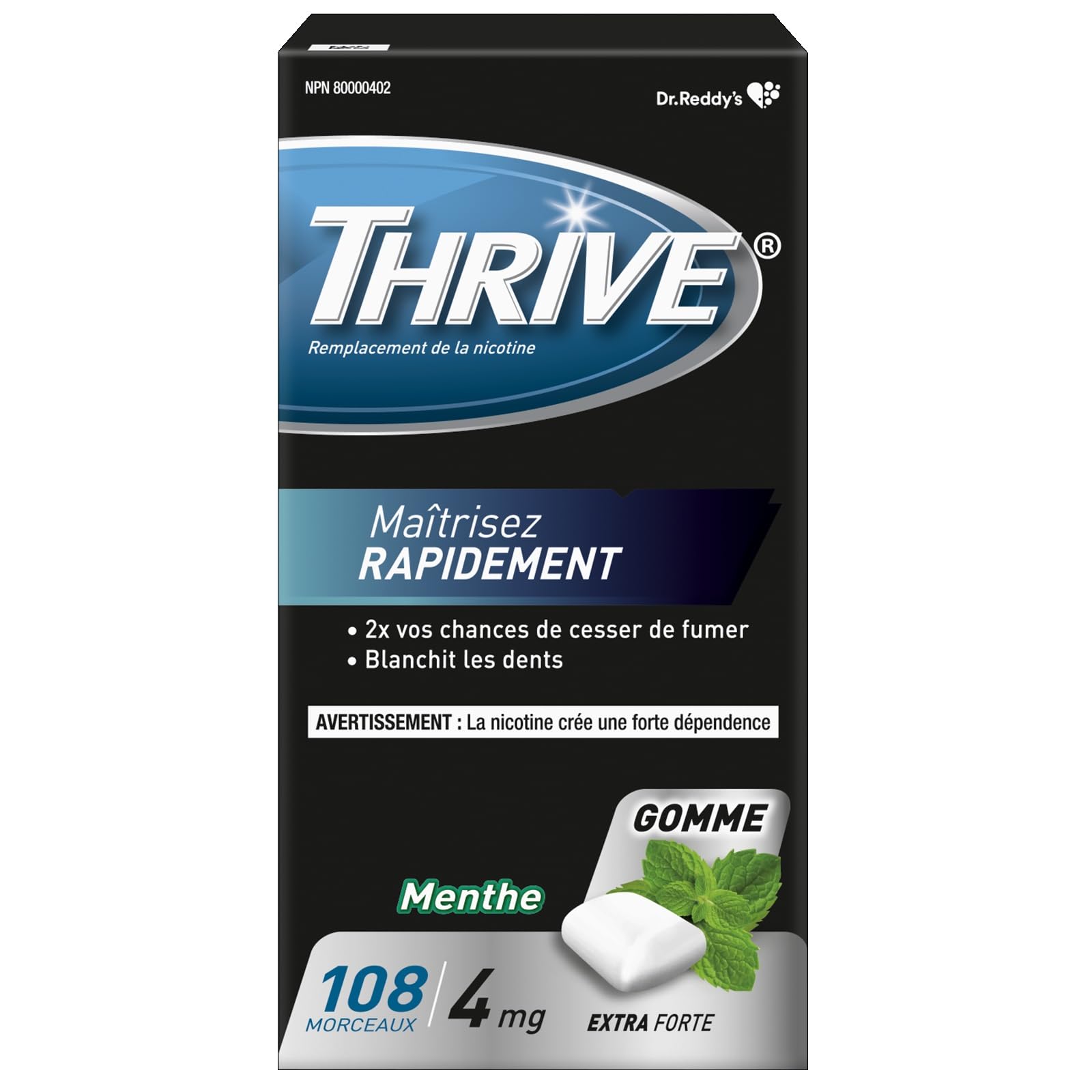 Thrive Nicotine Replacement Gum, 4mg Extra Strength, Mint, 108 Count Thrive