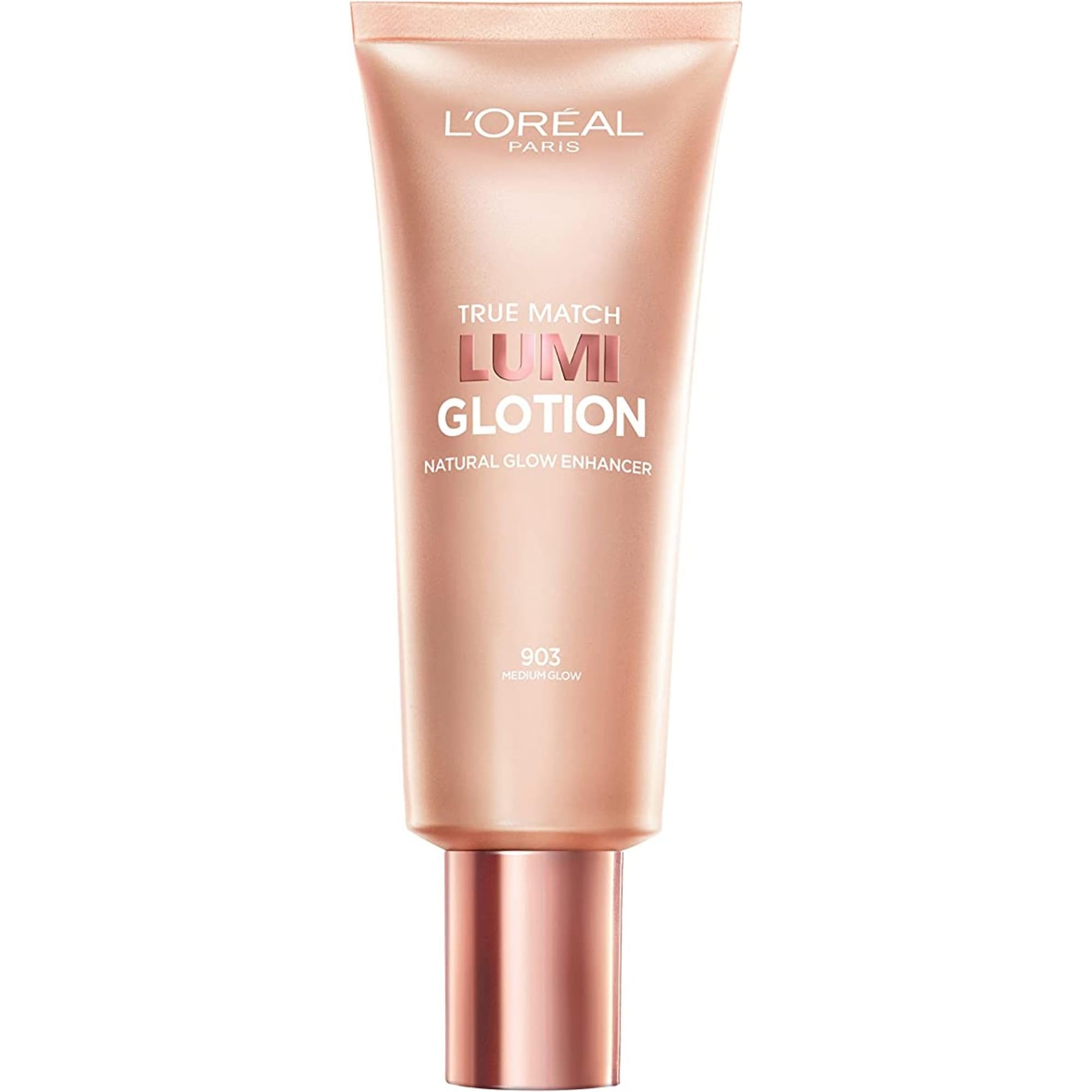 L’Oréal Paris True Match Lumi Glotion, Highlighter, Natural Glow Enhancer for Face & Body, Makeup, Instantly Hydrates and Illuminates Skin, Sheer Color Tint, Offers a Sunkissed Glow, 903 Medium, 40 mL