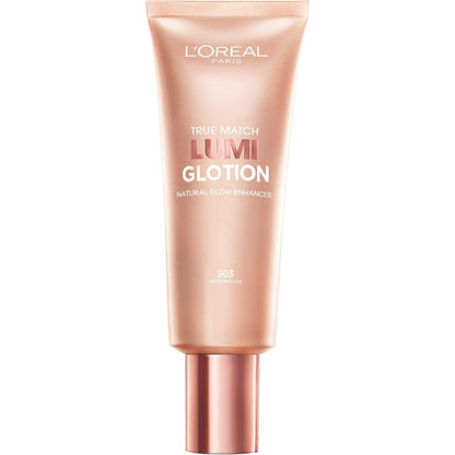 L’Oréal Paris True Match Lumi Glotion, Highlighter, Natural Glow Enhancer for Face & Body, Makeup, Instantly Hydrates and Illuminates Skin, Sheer Color Tint, Offers a Sunkissed Glow, 903 Medium, 40 mL