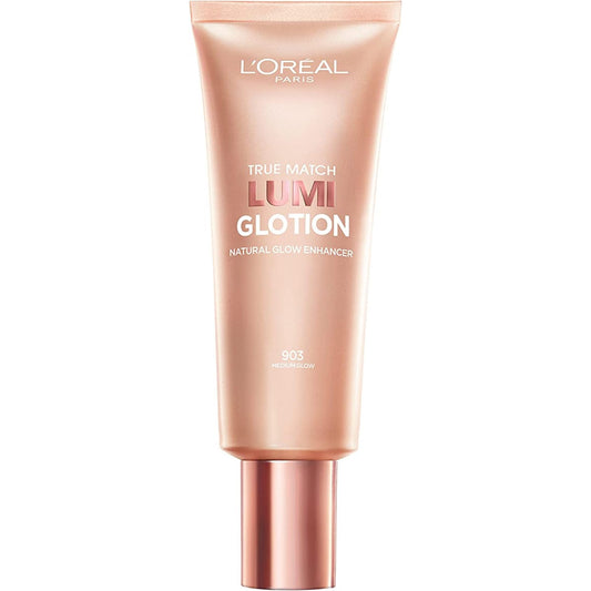L’Oréal Paris True Match Lumi Glotion, Highlighter, Natural Glow Enhancer for Face & Body, Makeup, Instantly Hydrates and Illuminates Skin, Sheer Color Tint, Offers a Sunkissed Glow, 903 Medium, 40 mL