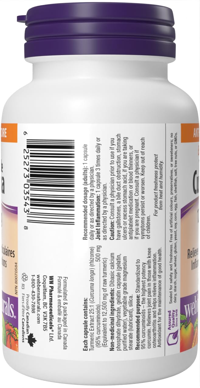 Webber Naturals Turmeric Curcumin Extra Strength, 95% Curcuminoids, 60 Capsules, Anti-Inflammatory Support - Available at All In One Marketplace Canada