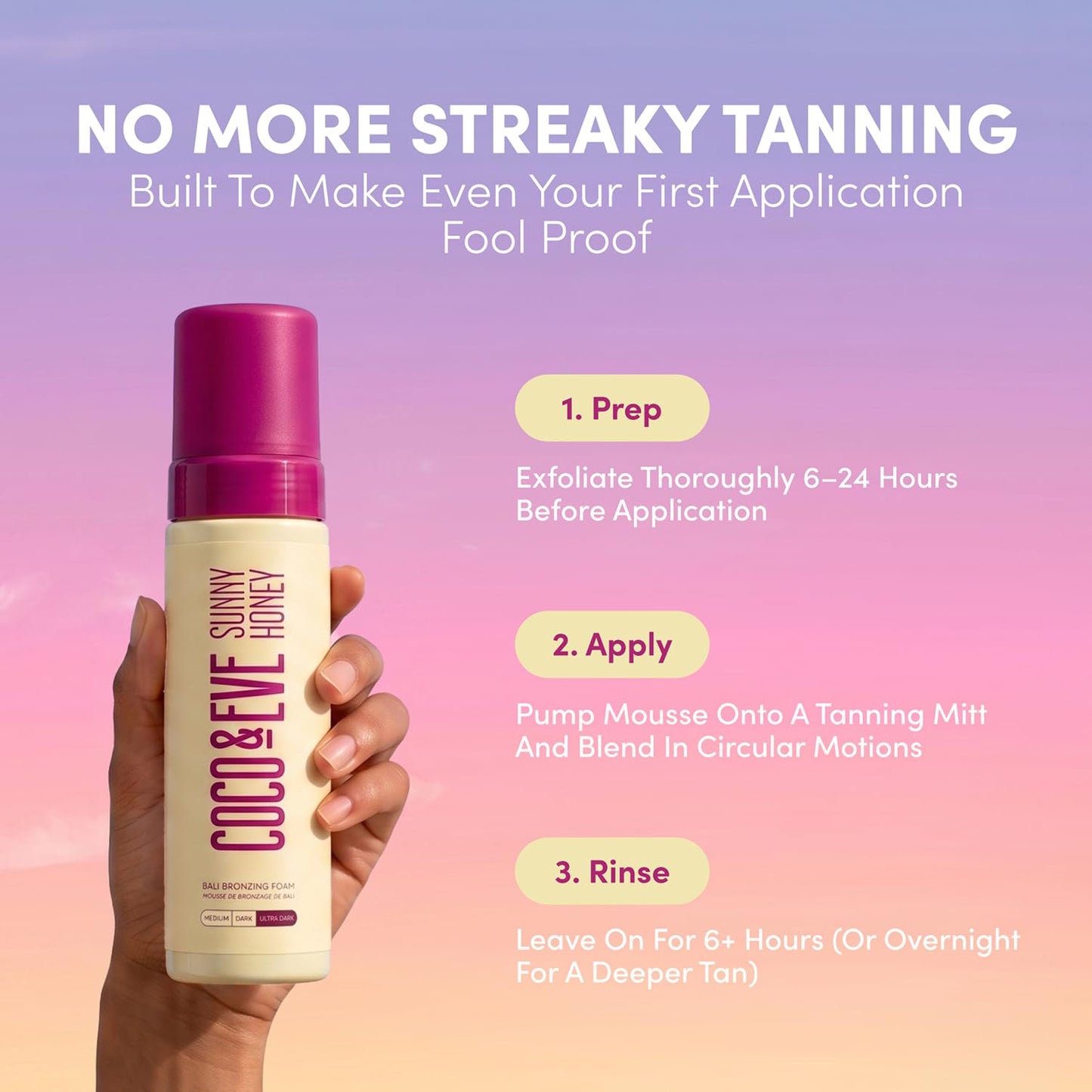 Coco & Eve Self Tanner Mousse - All Natural Sunless Tanning Mousse | Instant Self Tanning Lotion with Bali Bronzer | Sunny Honey Bali Bronzing Kit (Dark) - Available at All In One Marketplace Canada
