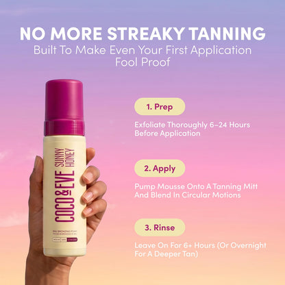Coco & Eve Self Tanner Mousse - All Natural Sunless Tanning Mousse | Instant Self Tanning Lotion with Bali Bronzer | Sunny Honey Bali Bronzing Kit (Dark) - Available at All In One Marketplace Canada