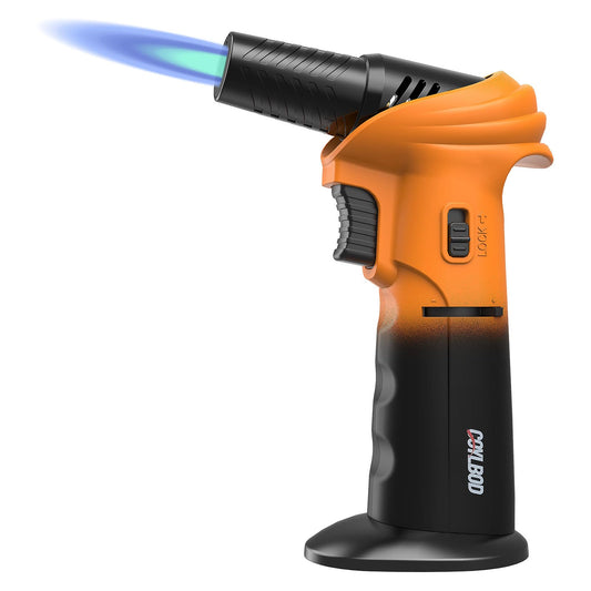 Butane Torch Lighter – Refillable Adjustable Flame Torch with 0‑90° Rotating Head, Safety Lock & Continuous Flame – Kitchen Torch for Creme Brulee, Soldering, BBQ & DIY Crafts (Orange and Black) - Available at All In One Marketplace Canada