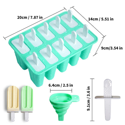 Popsicle Molds 10 Cells, Silicone Ice Cream Mould with Sticks, Non-Stick Ice Lolly Mold with Silicone Funnel and Brush, BPA Free - Available at All In One Marketplace Canada