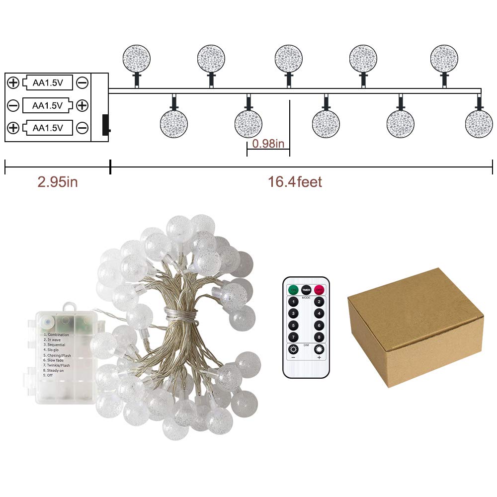 Metaku 16.4Ft 50LED Battery Operated Globe String Lights with Remote 🍁 All In One Marketplace Canada
