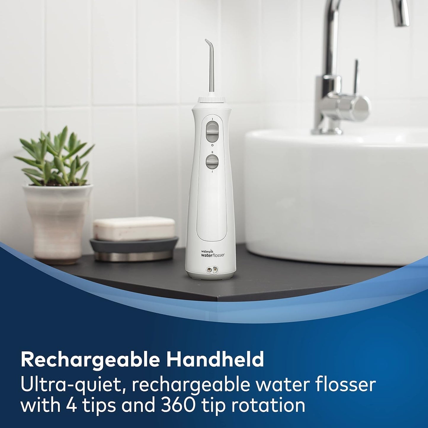Waterpik Cordless Pearl Rechargeable Portable Water Flosser for Teeth, Gums, Braces Care and Travel with 4 Flossing Tips - CDA Validated, WF-13 White, Packaging May Vary - Available at All In One Marketplace Canada