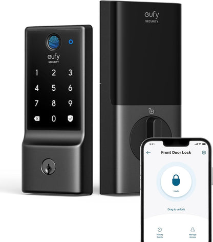 eufy Security Smart Lock C220, Fingerprint Keyless Entry Door Lock, Built-in Wi-Fi, App Remote Control, Front Door Smart Lock Deadbolt, 8Months Battery, Reliable Power, IP53 Waterproof, BHMA Grade 3 - Available at All In One Marketplace Canada