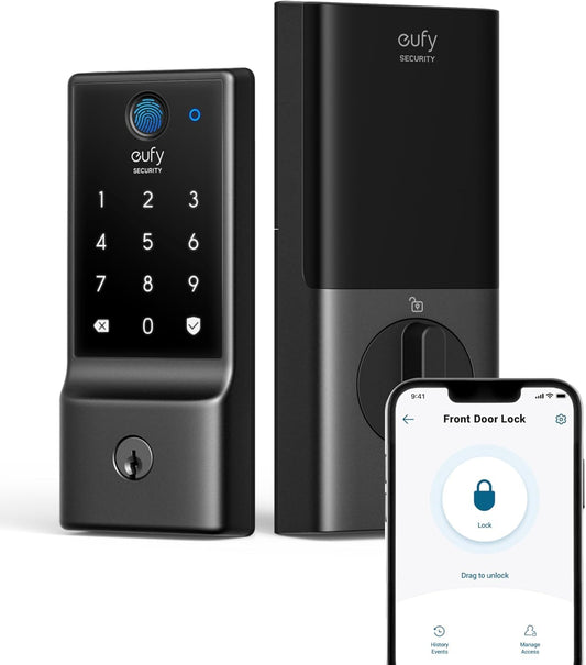 eufy Security Smart Lock C220, Fingerprint Keyless Entry Door Lock, Built-in Wi-Fi, App Remote Control, Front Door Smart Lock Deadbolt, 8Months Battery, Reliable Power, IP53 Waterproof, BHMA Grade 3 - Available at All In One Marketplace Canada