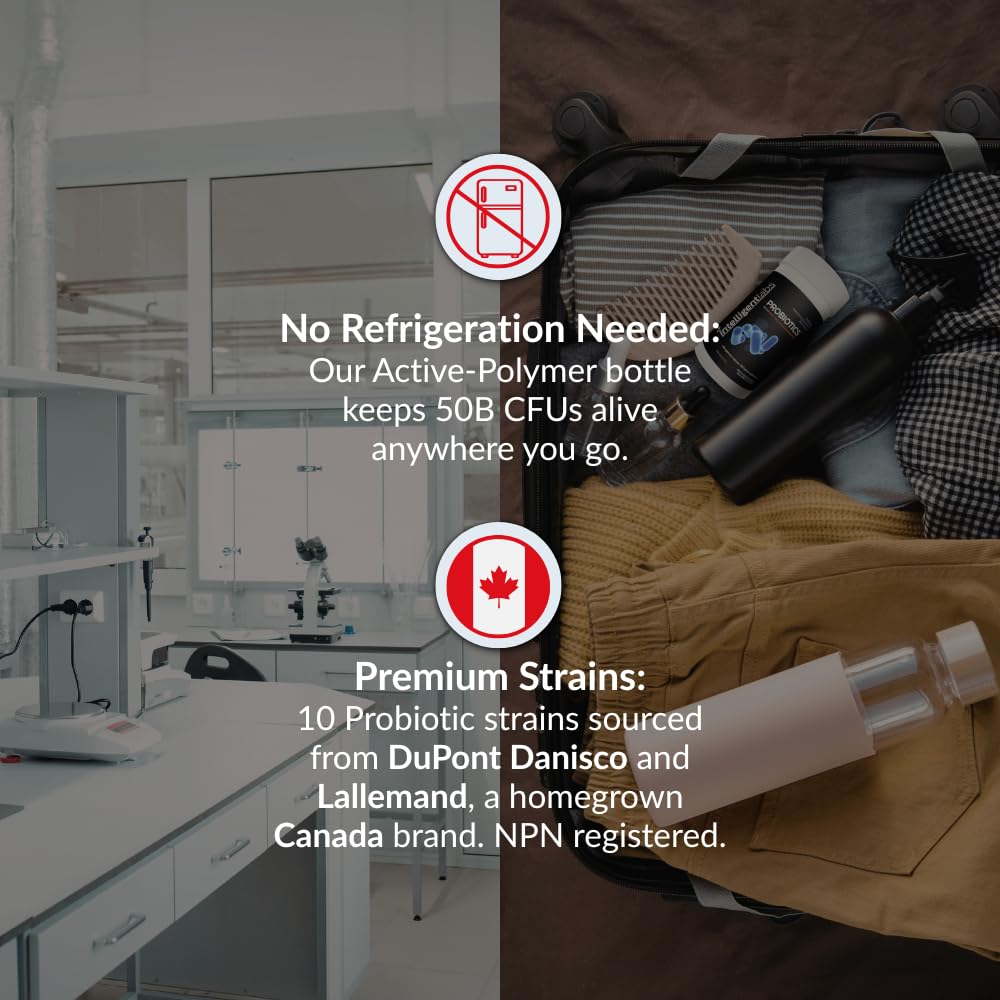 Intelligent Labs 50 Billion CFU Probiotic with Prebiotics - Advanced Gut Health & Immune Support - Acid Resistant, Overfilled for Max Potency - No Refrigeration Needed - 60 Capsules (60-Day Supply) - Available at All In One Marketplace Canada