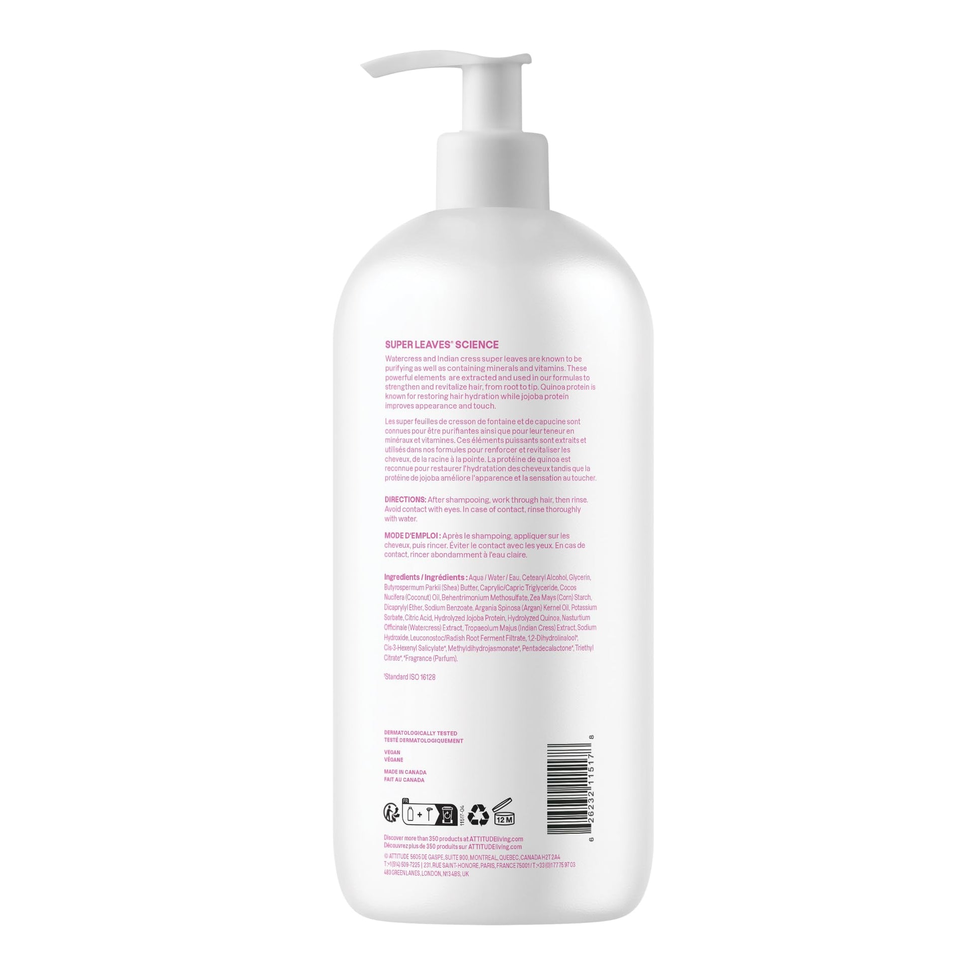 ATTITUDE Moisture Rich Hair Conditioner, Made in Canada, For Dry and Damaged Hair, Naturally Derived Ingredients, Vegan Detangler, Dermatologiocally Tested, Quinoa and Jojoba, 946 mL