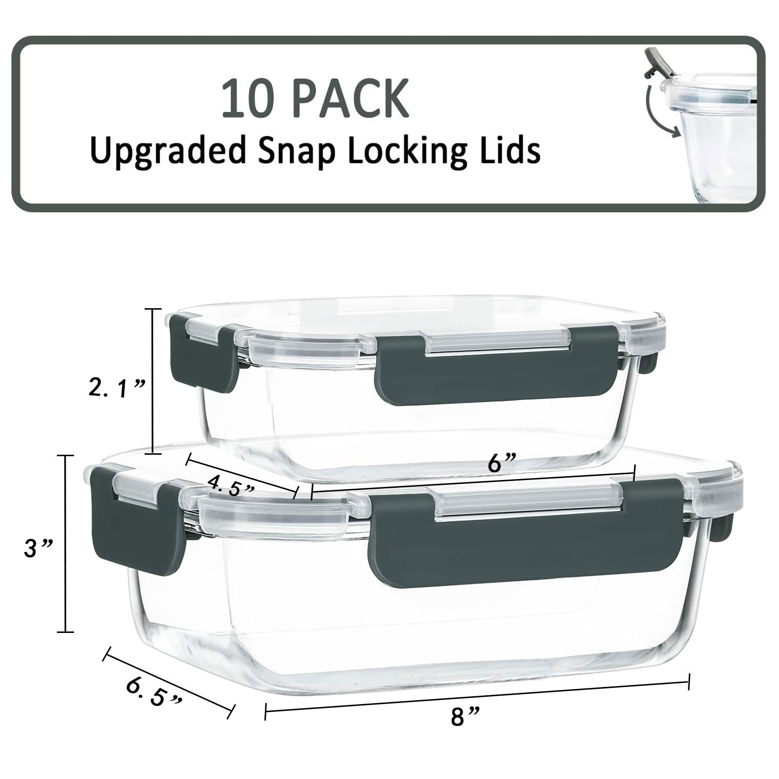[10-Pack] MCIRCO Glass Meal Prep Containers With Lids, Food Storage With Snap Locking Lids, Airtight Lunch Boxes, Microwave, Oven, Freezer and Dishwasher Safe - Available at All In One Marketplace Canada