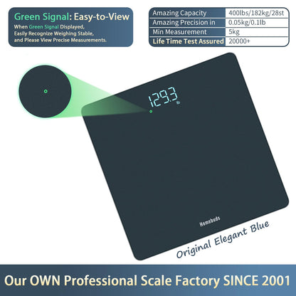 Homebuds Digital Weight Scale, High Precision in 0.1lb by Our Professional Scale Factory Since 2001, Scale Body Weight LED Display and Step-On, 3*AAA Batteries Included, 400lb/182kg, Blue