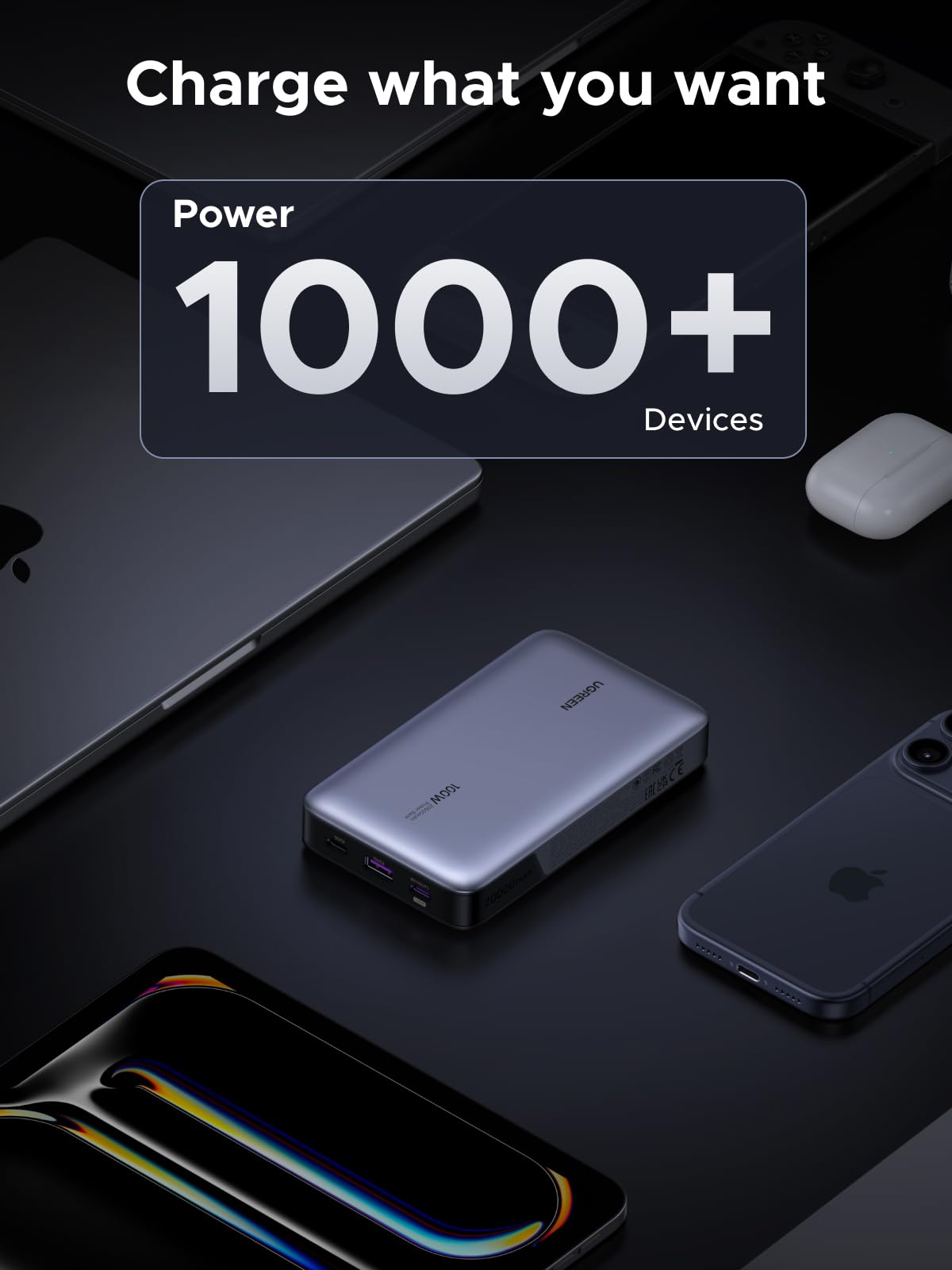 UGREEN 100W Power Bank Fast Charge, 3Ports USB C 20000mAh Portable Charger Fast Charging, 65W Fast Recharge Laptop Battery Bank, Compatible for MacBook Pro Air, Dell, iPad Pro, iPhone 17 Pro Max