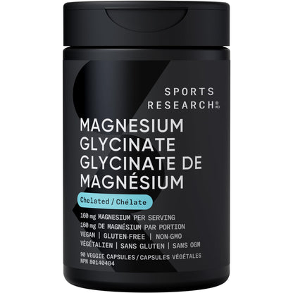 Sports Research® Magnesium Glycinate 160mg - Chelated Magnesium to Support Restful Sleep & Enzymatic Processes - Liquid Softgels - 60 Count - Non-GMO, Gluten-Free Supplement for Daily Use - Available at All In One Marketplace Canada