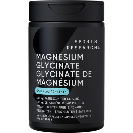 Sports Research® Magnesium Glycinate 160mg - Chelated Magnesium to Support Restful Sleep & Enzymatic Processes - Liquid Softgels - 60 Count - Non-GMO, Gluten-Free Supplement for Daily Use - Available at All In One Marketplace Canada