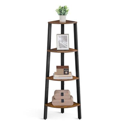VASAGLE Corner Shelf Stand, 4-Tier Corner Bookshelf, Industrial Ladder Shelf, Plant Stand for Living Room, Office, Kitchen, Rustic Brown and Matte Black ULLS34X VASAGLE