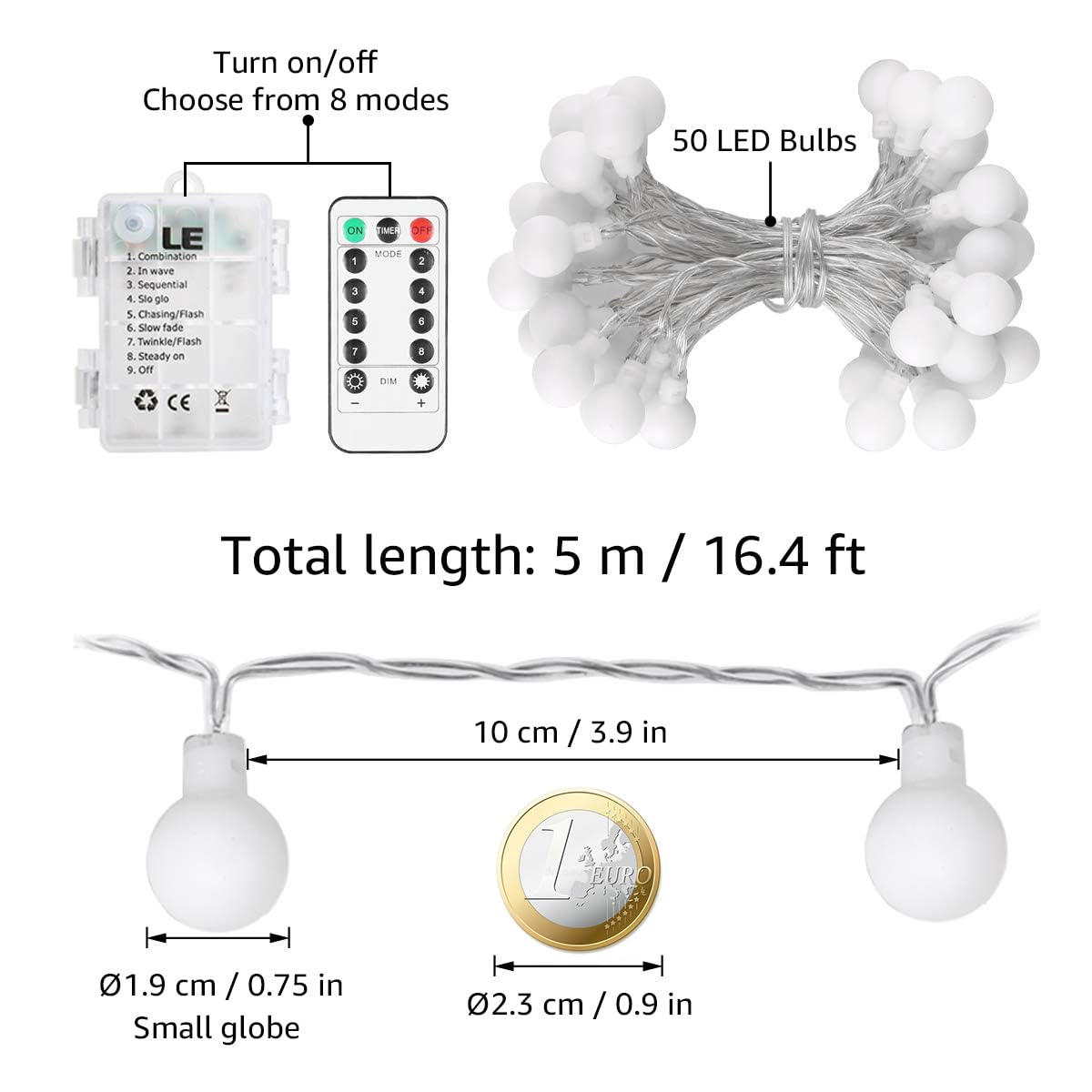 LE Globe String Lights, 16.4ft 50 LEDs Fairy Lights Battery Powered 🍁 All In One Marketplace Canada