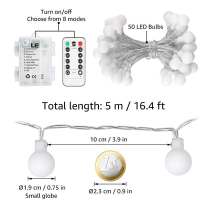 LE Globe String Lights, 16.4ft 50 LEDs Fairy Lights Battery Powered 🍁 All In One Marketplace Canada