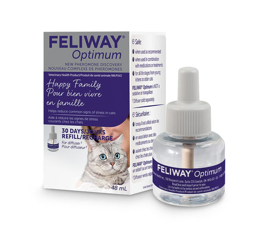 FELIWAY Optimum Diffuser Refill, Promotes Calmness AND Harmony in Cats & Kittens, VHP Registered NN.P5V2, includes 1 Refill, Lasts 30 Days, Cat Calming Pheromones, 48ml