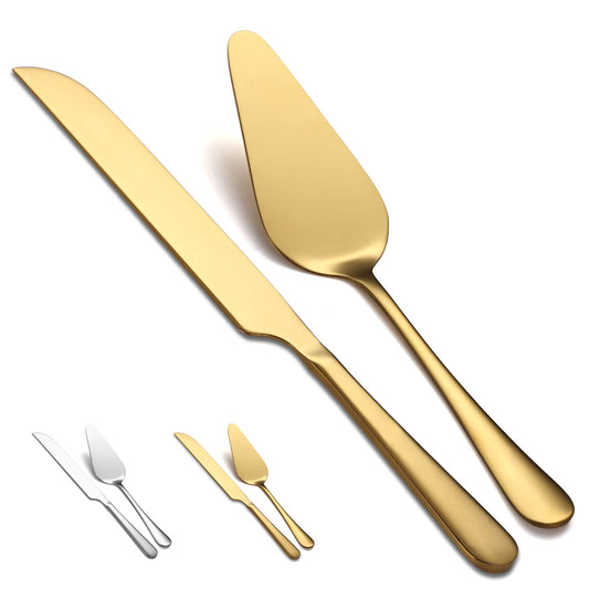 Kyraton Wedding Cake Knife and Server Set, Gold Titanium Plated Stainless Steel Cake Cutting Set for Weddings and Birthdays 🍁 All In One Marketplace Canada