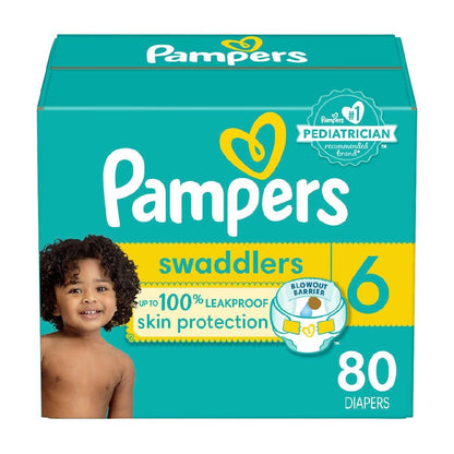 Pampers Swaddlers Diapers, Size S6 (23-44 lbs), 80 Count, Absorbent, Keeps Baby Dry and Comfortable, Skin Safe Disposable Baby Diaper