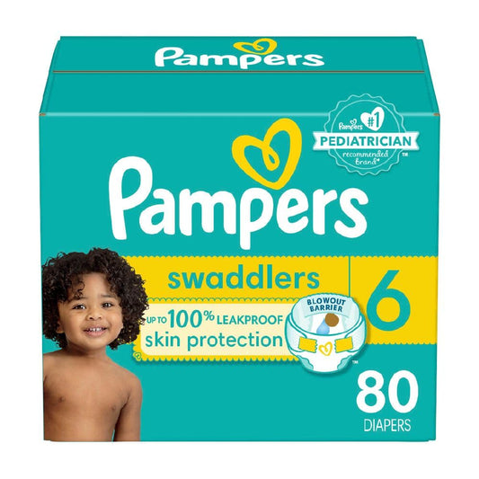 Pampers Swaddlers Diapers, Size S6 (23-44 lbs), 80 Count, Absorbent, Keeps Baby Dry and Comfortable, Skin Safe Disposable Baby Diaper