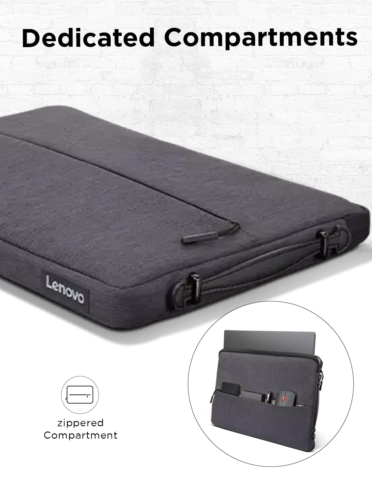 Lenovo Urban Sleeve for 15.6-inch Laptop/Notebook/Tablet - Water Resistant - Padded Compartments - Zippered Accessory Storage - Reinforced Rubber Corners - Extendable Handle - Charcoal Grey
