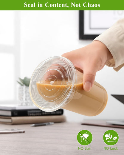 Goodluck 100 Pack 16oz Plastic Cups with Lids and Straws, Clear Disposable Iced Coffee Cups, Food Safe Cold Drink Cups for Bubble Tea, Smoothies & Shakes, BPA Free - Available at All In One Marketplace Canada