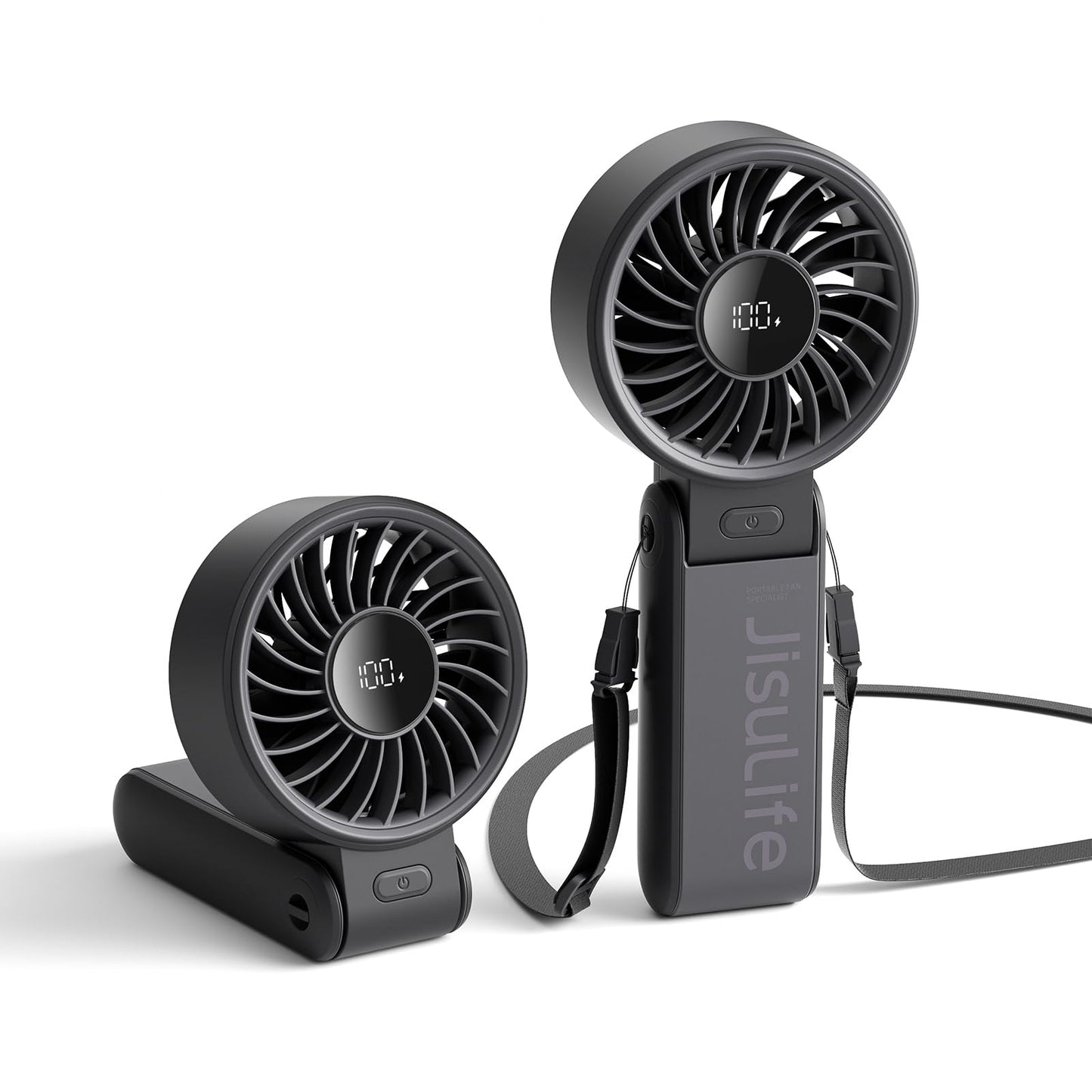 JISULIFE Handheld Fan Life7 – Ultimate Flexibility: High-Power Motor, LED Display, 5000mAh Rechargeable, 5-Speed, Foldable Design, 3-IN-1 Portable Hand/Desk/Neck Fan for Travel, Gift for Women (Black) - Available at All In One Marketplace Canada