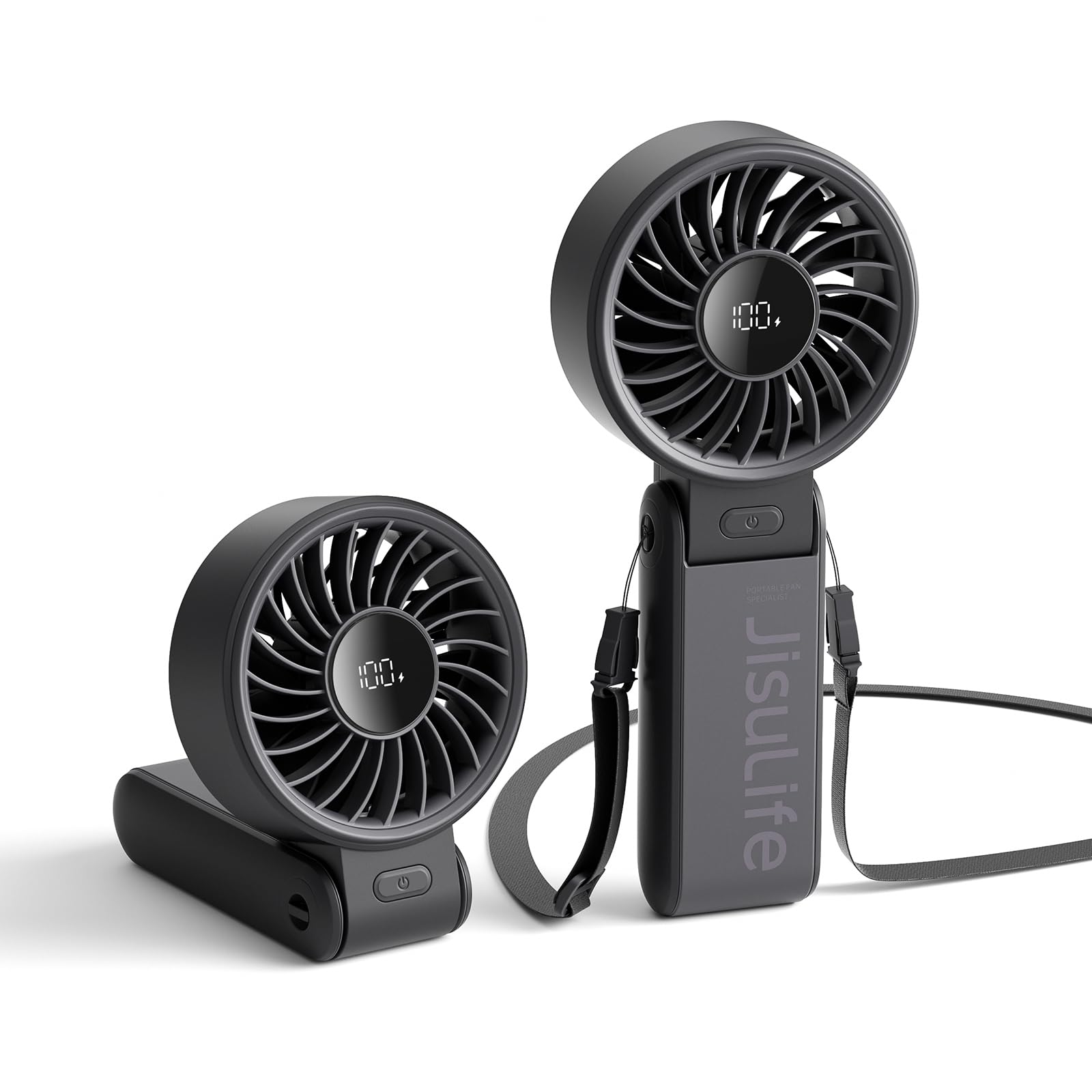 JISULIFE Handheld Fan Life7 – Ultimate Flexibility: High-Power Motor, LED Display, 5000mAh Rechargeable, 5-Speed, Foldable Design, 3-IN-1 Portable Hand/Desk/Neck Fan for Travel, Gift for Women (Black) - Available at All In One Marketplace Canada