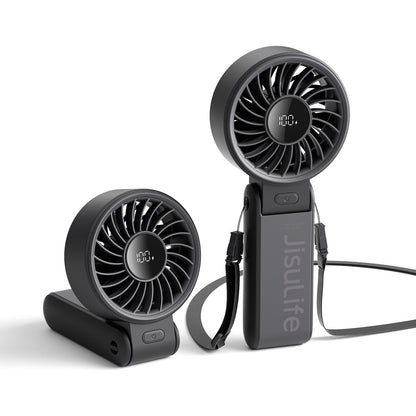 JISULIFE Handheld Fan Life7 – Ultimate Flexibility: High-Power Motor, LED Display, 5000mAh Rechargeable, 5-Speed, Foldable Design, 3-IN-1 Portable Hand/Desk/Neck Fan for Travel, Gift for Women (Black) - Available at All In One Marketplace Canada