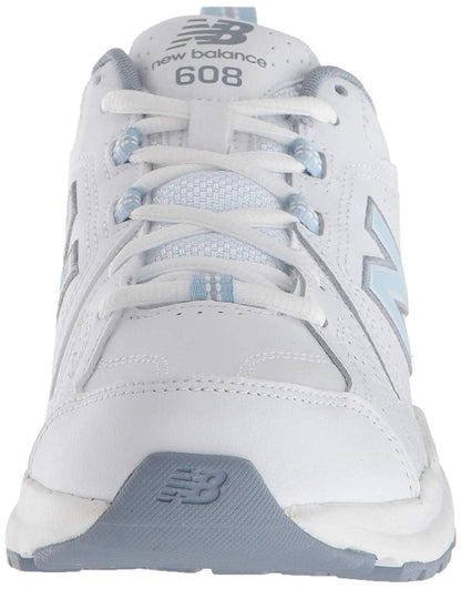 New Balance Women's 608 V5 Casual Comfort Cross Trainer, White/Light Blue, 8.5 W US New Balance