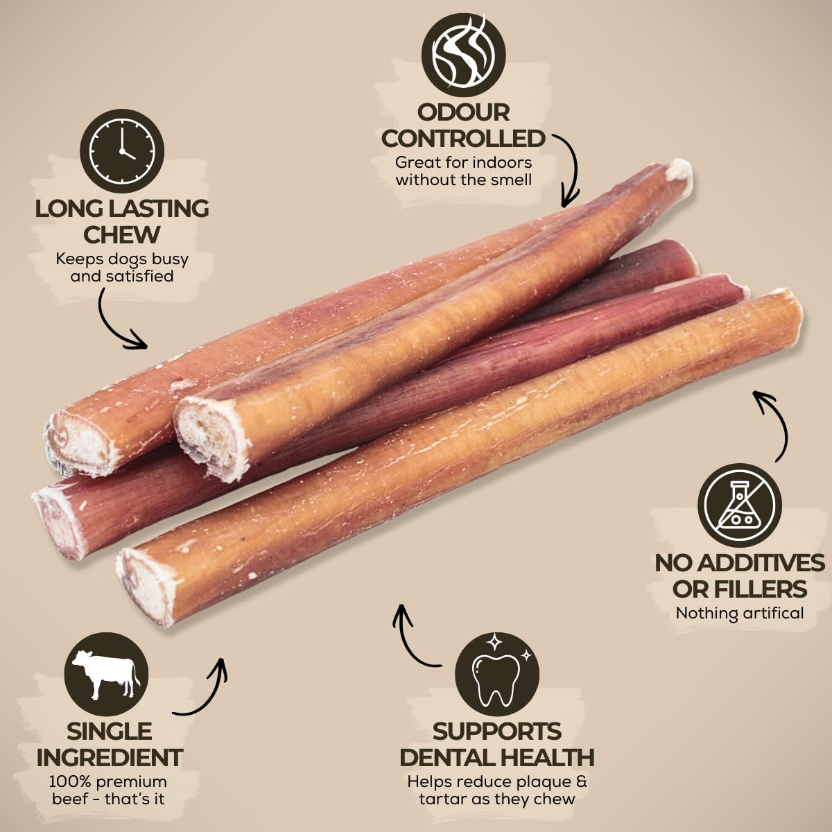 Bully Bunches Premium (6" Standard - 10 Pack) Odour-Free Bully Sticks - Small Dogs & Puppies - Consistently Sized, Long Lasting Chew Bones - All Natural & Single Ingredient, Beef Dog Treat, No Rawhide