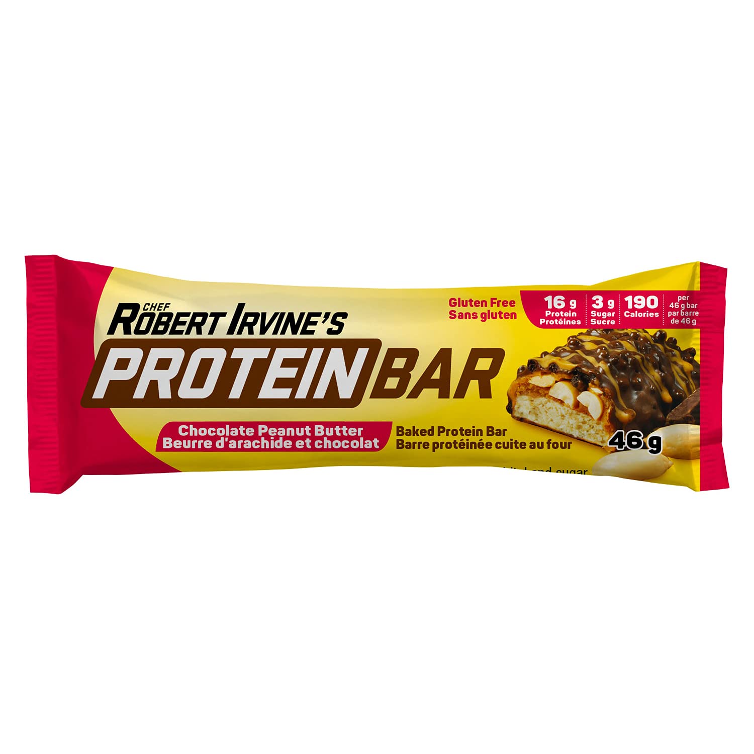 Chef Robert Irvine Protein Bar - Chocolate Peanut Butter Baked Bars, Gluten Free (18 Pack)