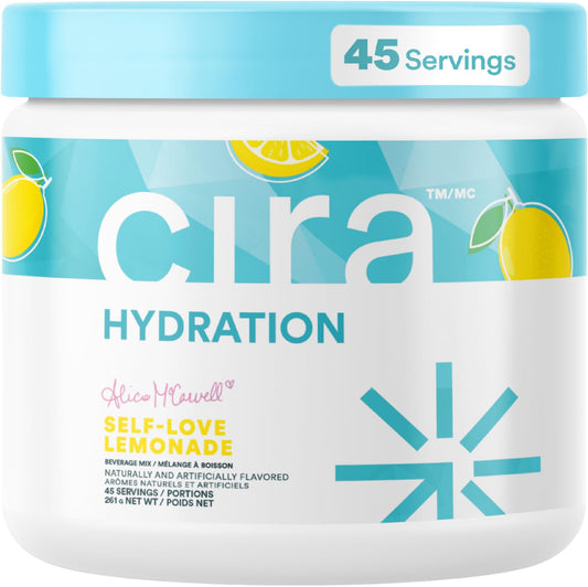 Cira Hydration Electrolytes Powder - Cira x Alicia McCarvell’s Daily Electrolyte Powder, Sugar Free w Himalayan Salt, Magnesium, & Potassium for Dehydration Relief - Self-Love Lemonade, 45 Servings